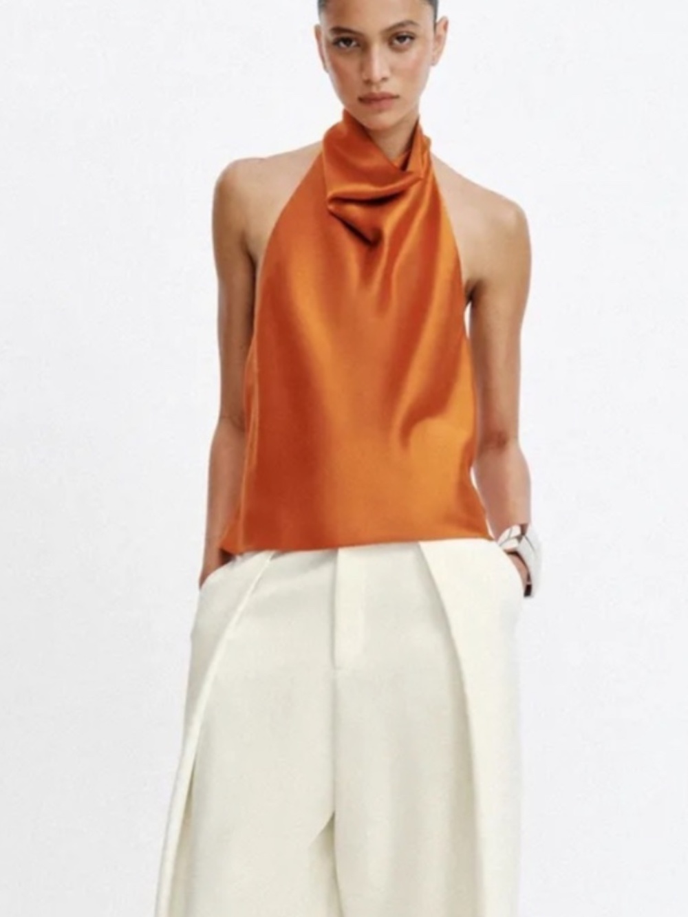 Zara - Satin effect Halter top. Color Burnt Orange. Size M